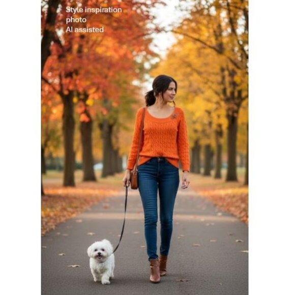 LAUREN by RALPH LAUREN - Classic cable knit scoop neck orange sweater - Picture 2 of 10